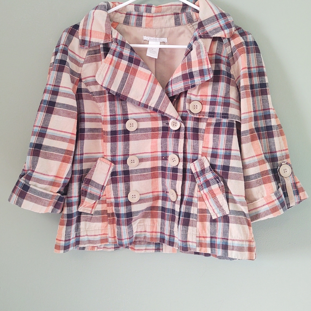 CHARLOTTE RUSSE Multicolor Plaid  Crop Style Collared Trench Coat Size Medium